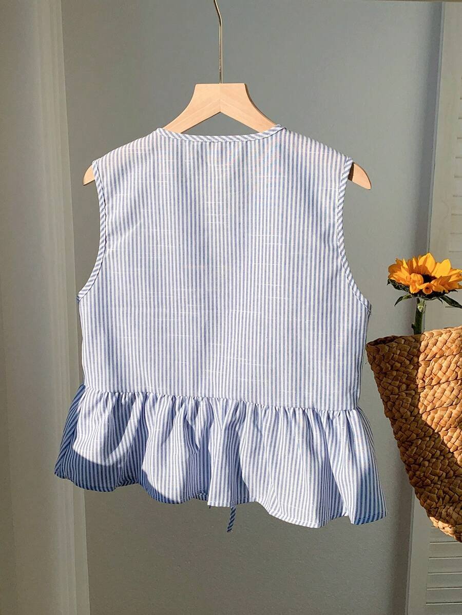 Blusa de rayas y estampado sin mangas para uso diario sencilla - Imagen 2