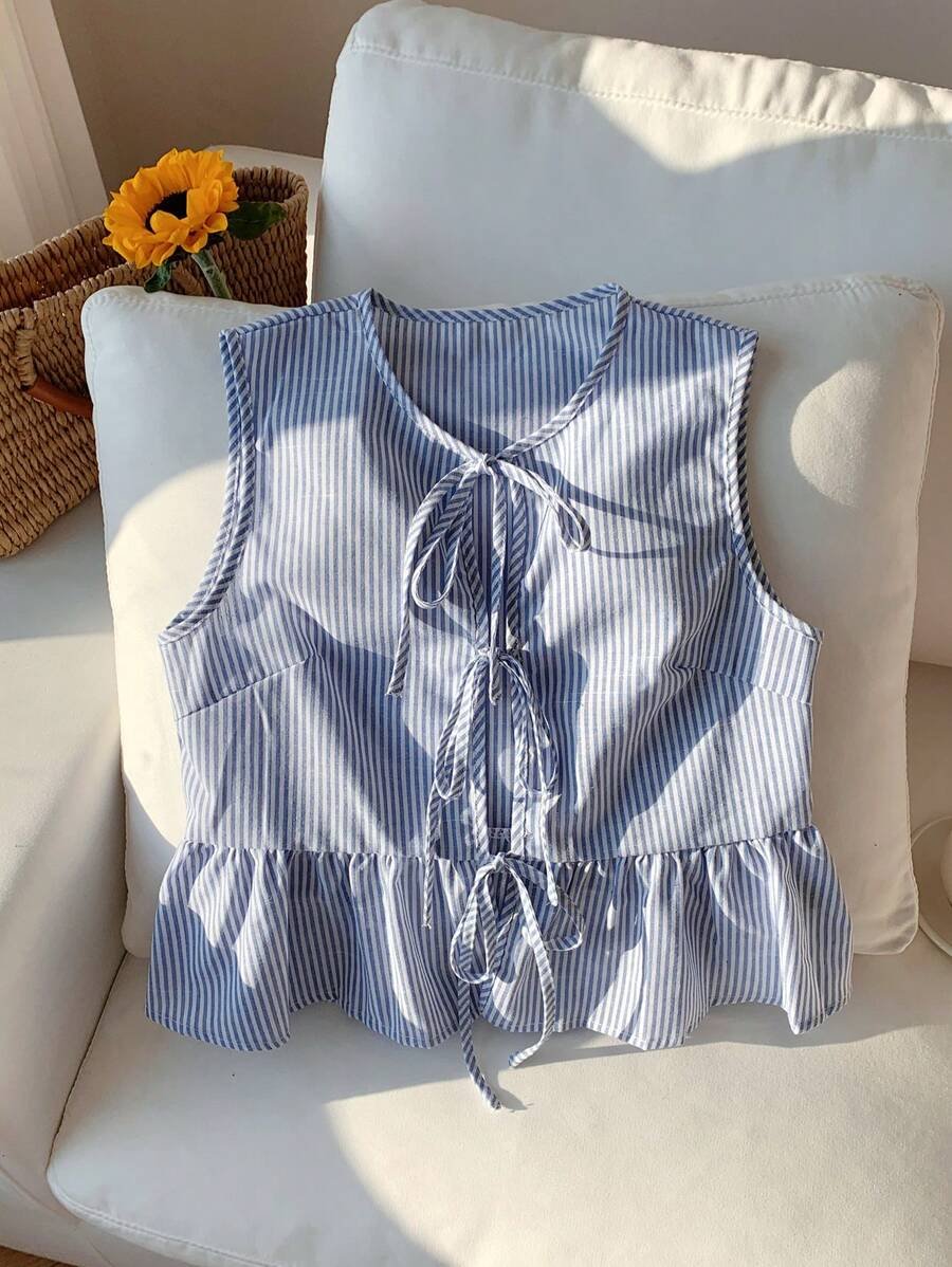 Blusa de rayas y estampado sin mangas para uso diario sencilla - Imagen 3