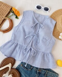 Blusa de rayas y estampado sin mangas para uso diario sencilla