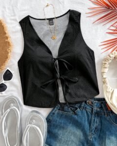 Camiseta de tirantes de mujer informal con textura y nudo