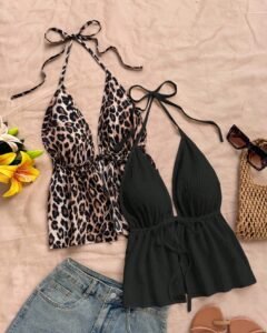 Top sin espalda con escote en V y estampado