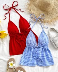 Camiseta sin espalda con escote en V y tirantes con estampado