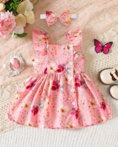 Vestido sin mangas con estampado floral acuarela y diadema