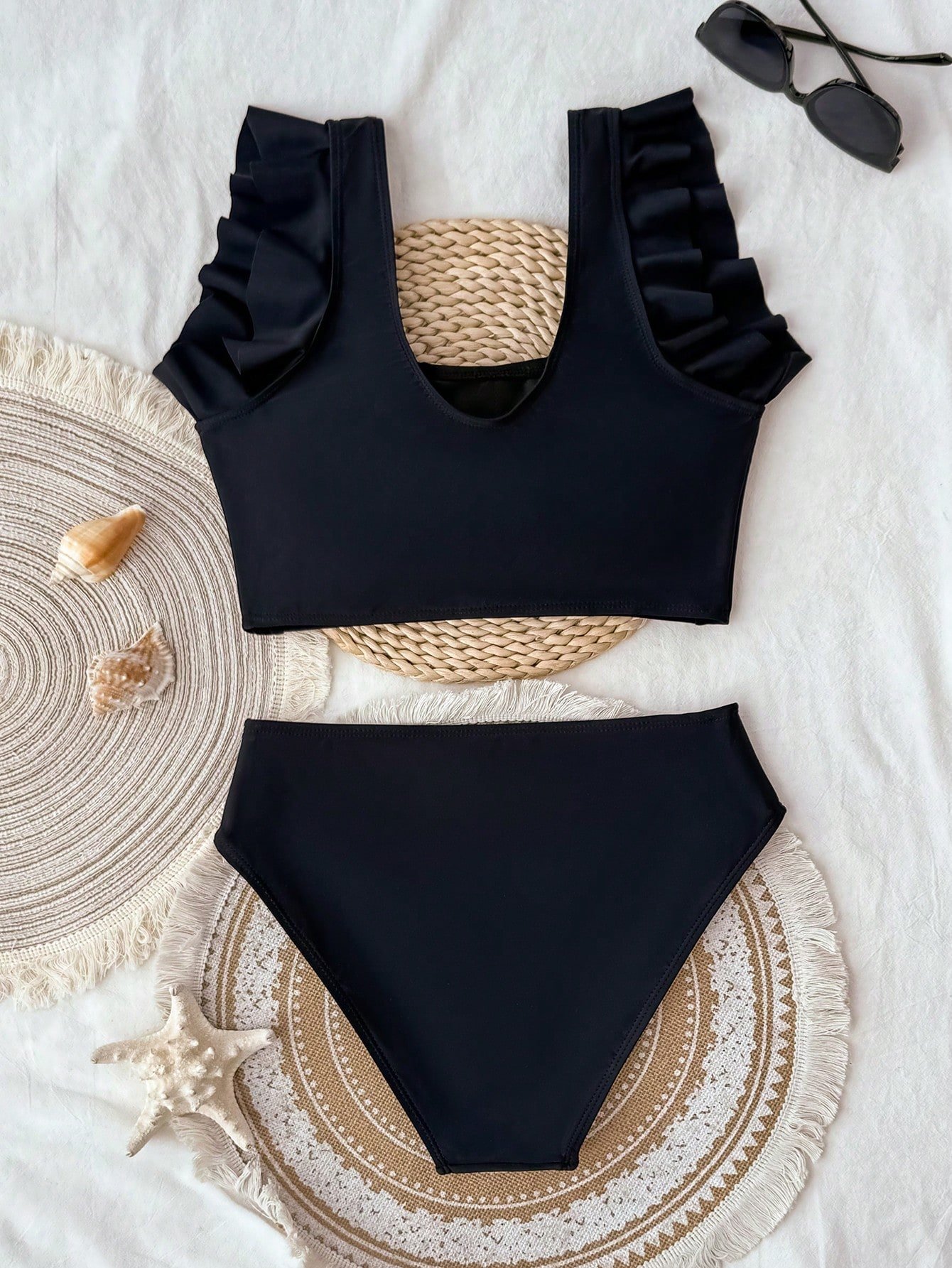 Conjunto de 2 piezas de traje de baño simple con mangas cortas - Imagen 2