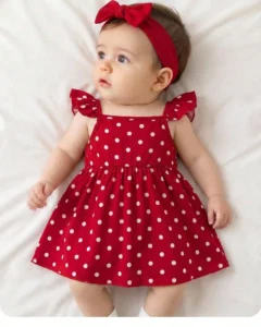 Vestido casual bebé niña recién nacida con estampado de lunares rojos