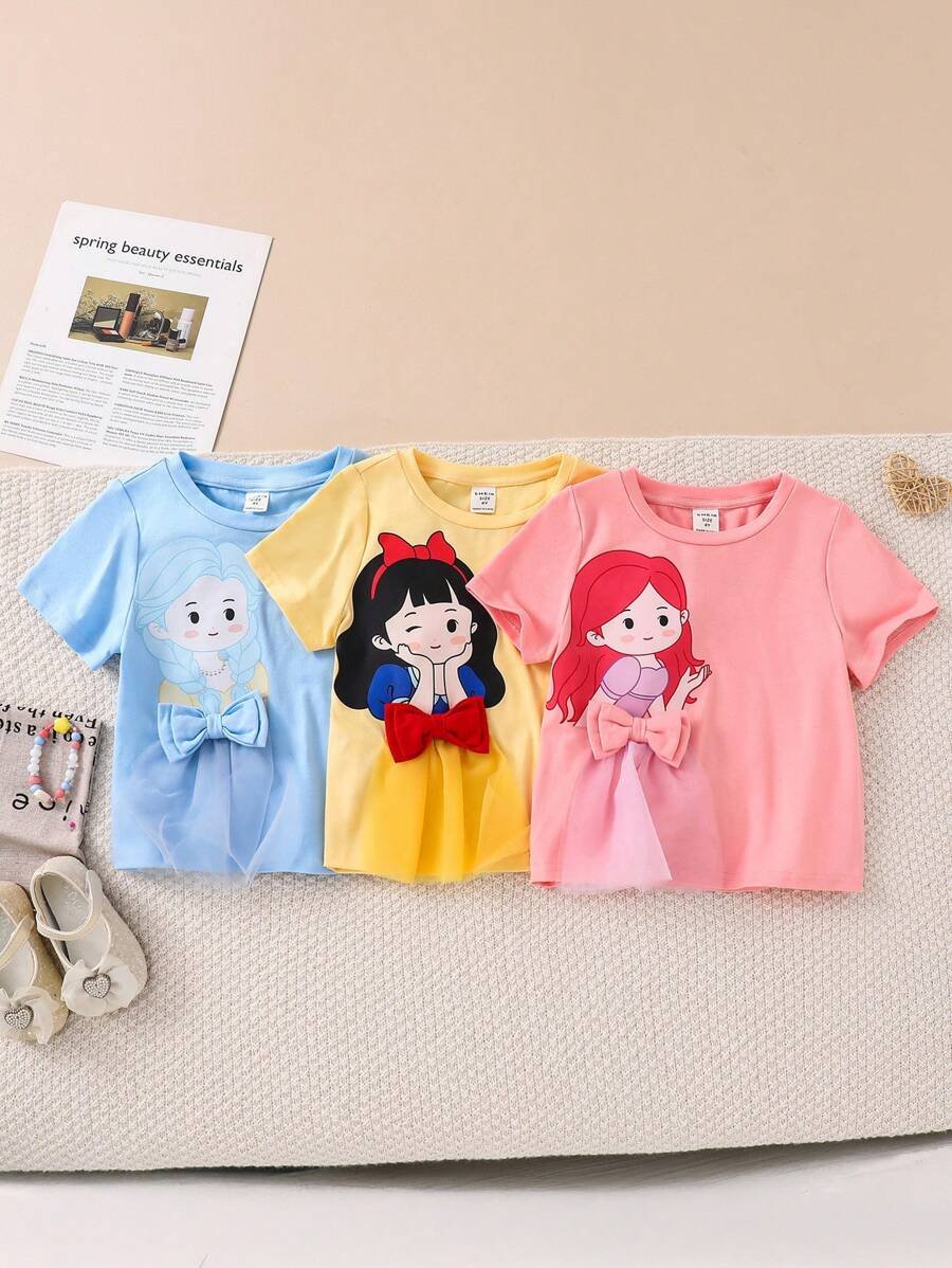 Camiseta casual de cuello redondo de unicolor con patrón lindo
