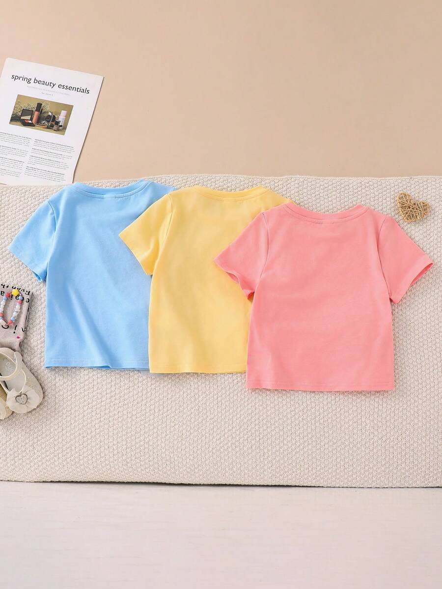 Camiseta casual de cuello redondo de unicolor con patrón lindo - Imagen 2