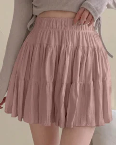Minifalda casual de mujer con plisado en unicolor