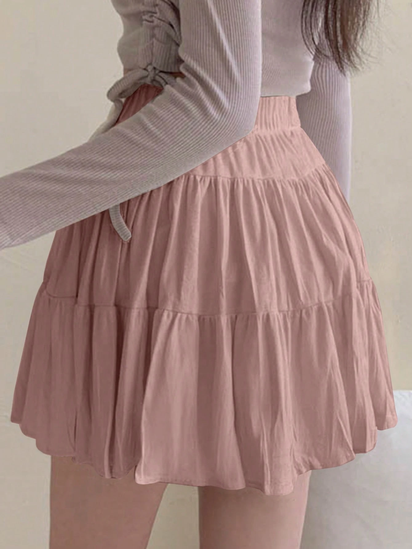 Minifalda casual de mujer con plisado en unicolor - Imagen 2