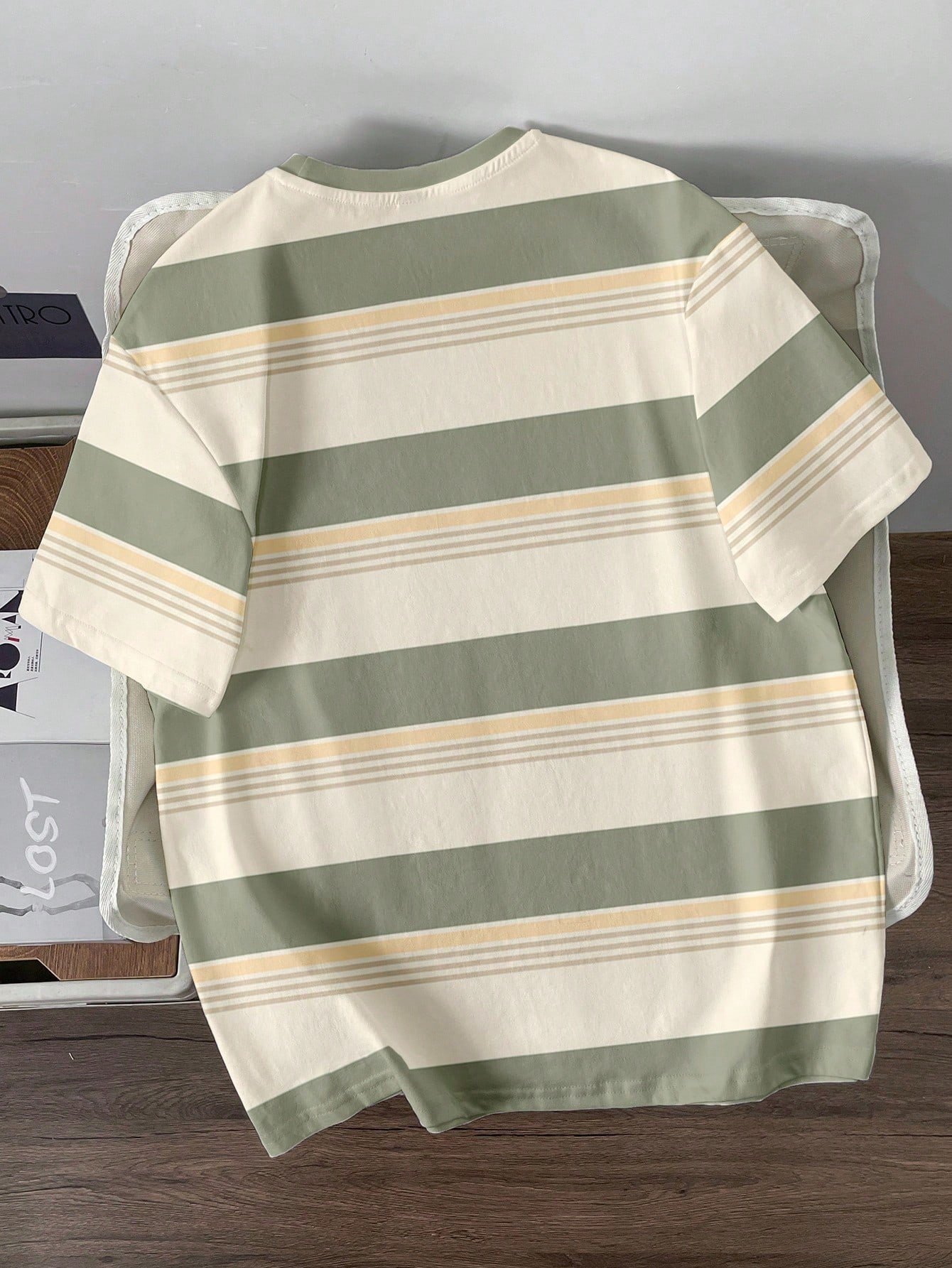 Camiseta casual de hombre a rayas con estampado divertido de gato - Imagen 2