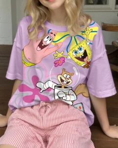 Camiseta de manga corta con cuello redondo y gráfico de dibujos