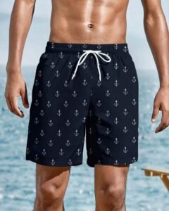 Pantalones cortos de playa con cordón y estampado de ancla