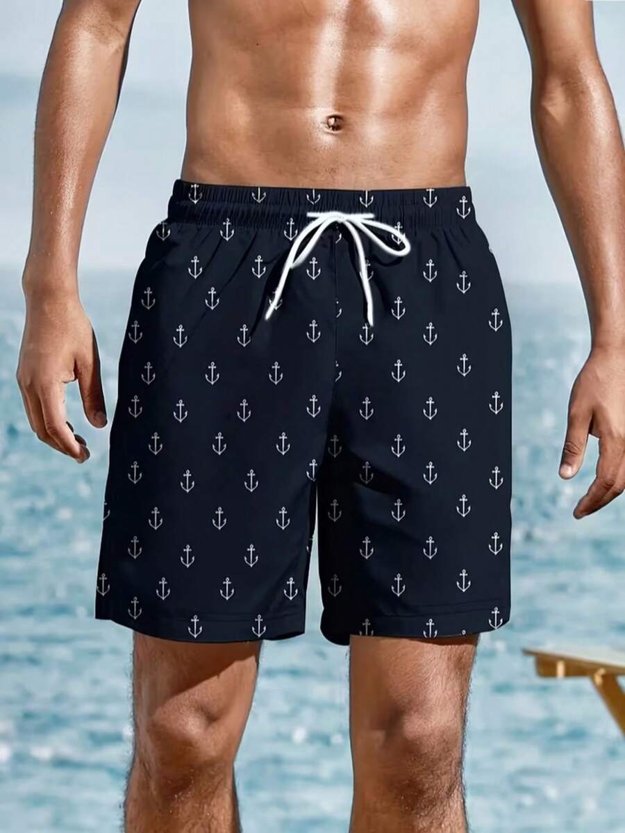 Pantalones cortos de playa con cordón y estampado de ancla