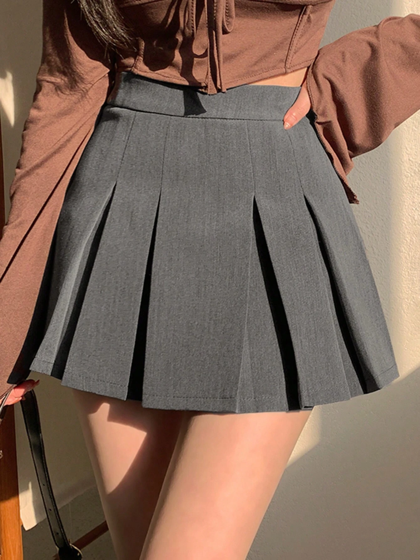 Falda pantalón plisada de unicolor para mujer con estilo informal