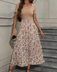 Vestido maxi estilo de línea A con estampado floral diminuto