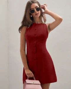 Vestido mini minimalista de mujer de unicolor, cuello redondo