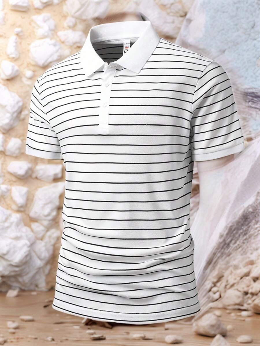 Camisa tipo polo con cuello a rayas para hombre - Imagen 3