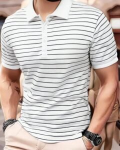 Camisa tipo polo con cuello a rayas para hombre