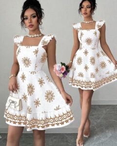 Vestido corto casual de verano con manga corta, cintura fruncida