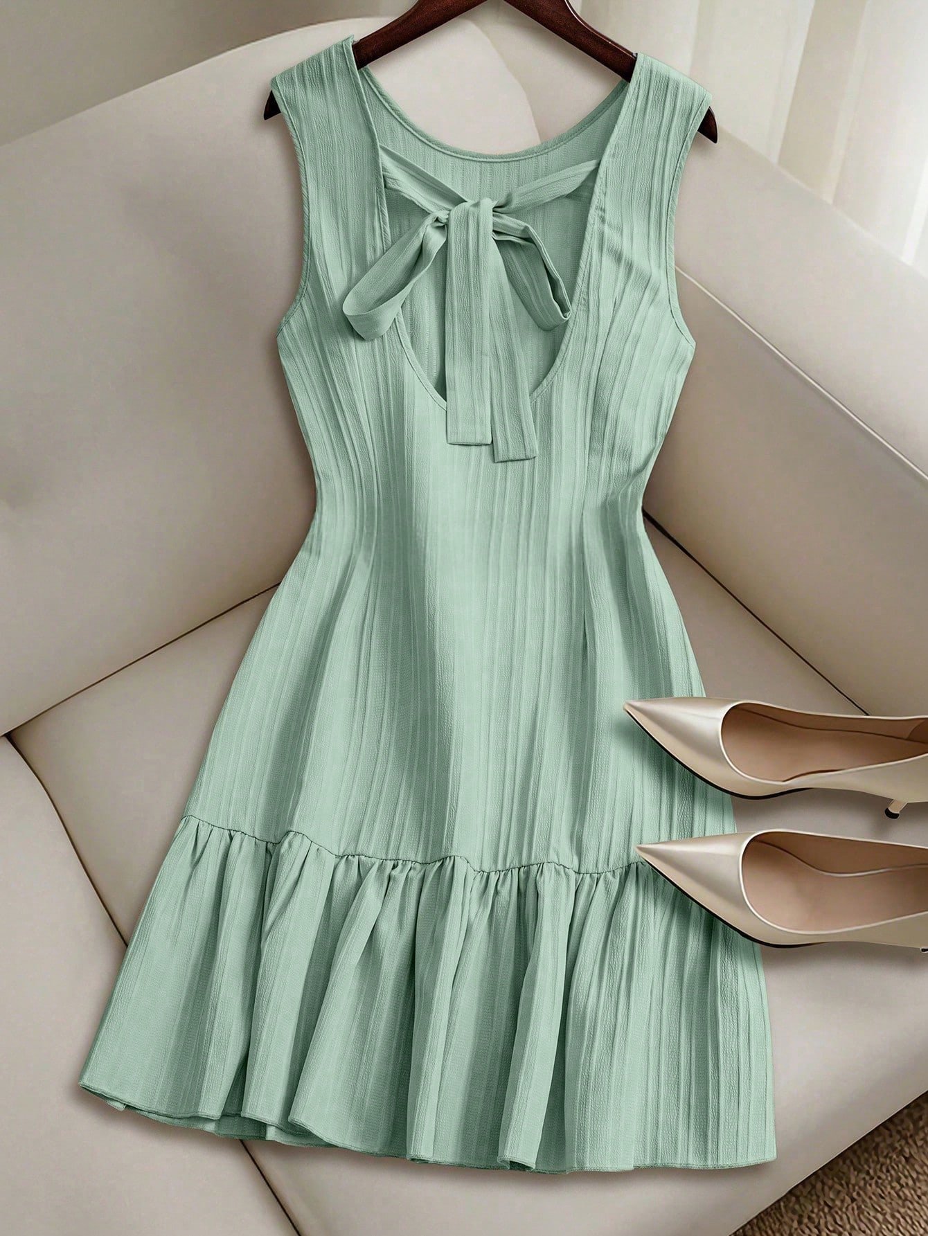 Vestido casual mini de mujer con tirantes de amarre - Imagen 2