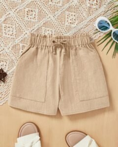 Shorts de verano para niñas preadolescentes de unicolor con cintura elástica