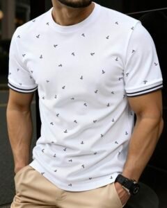 Camiseta casual de manga corta con cuello redondo y estampado