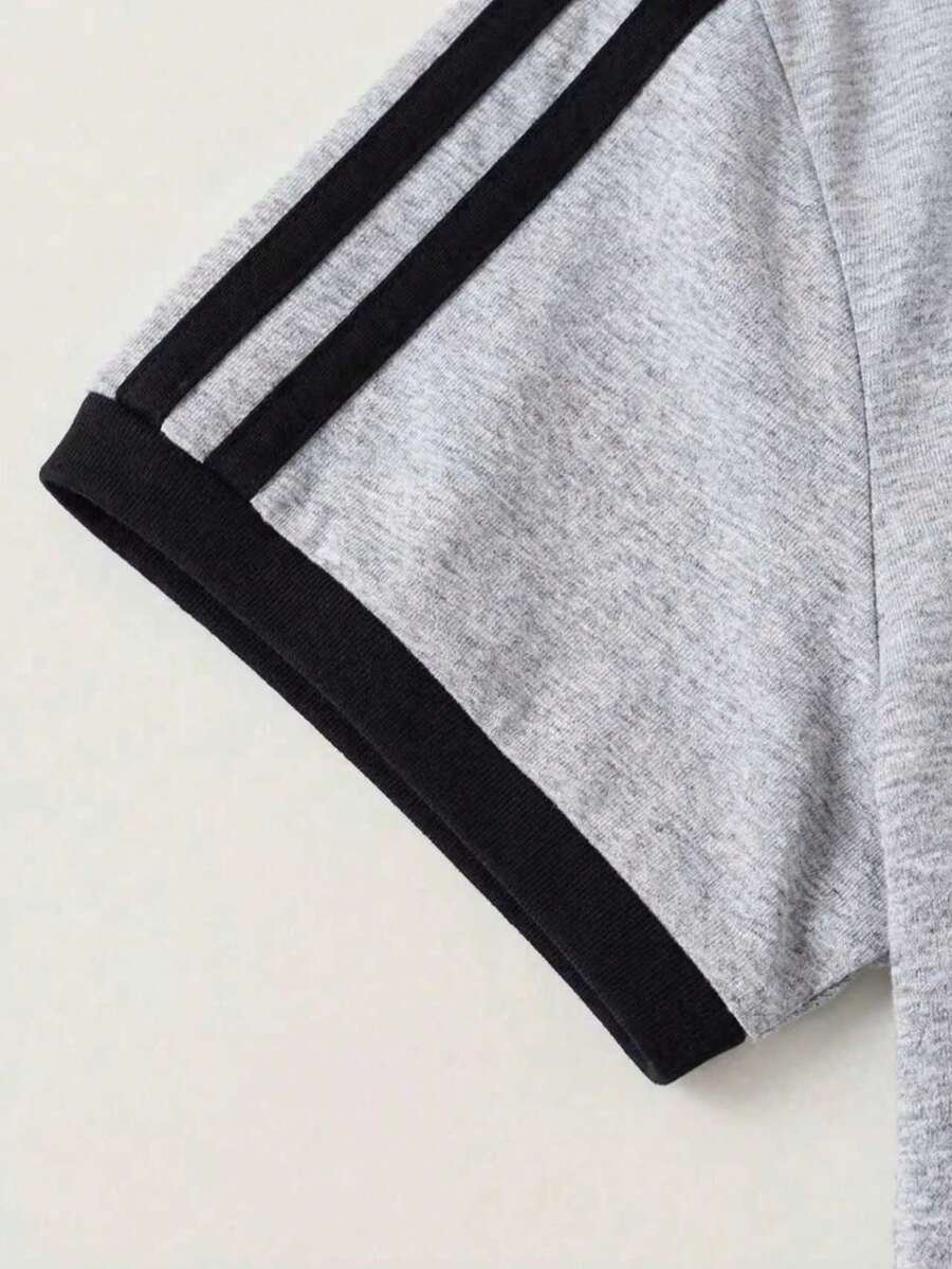Camiseta casual de mujer con rayas laterales de color contrastante - Imagen 3