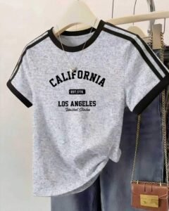 Camiseta casual de mujer con rayas laterales de color contrastante