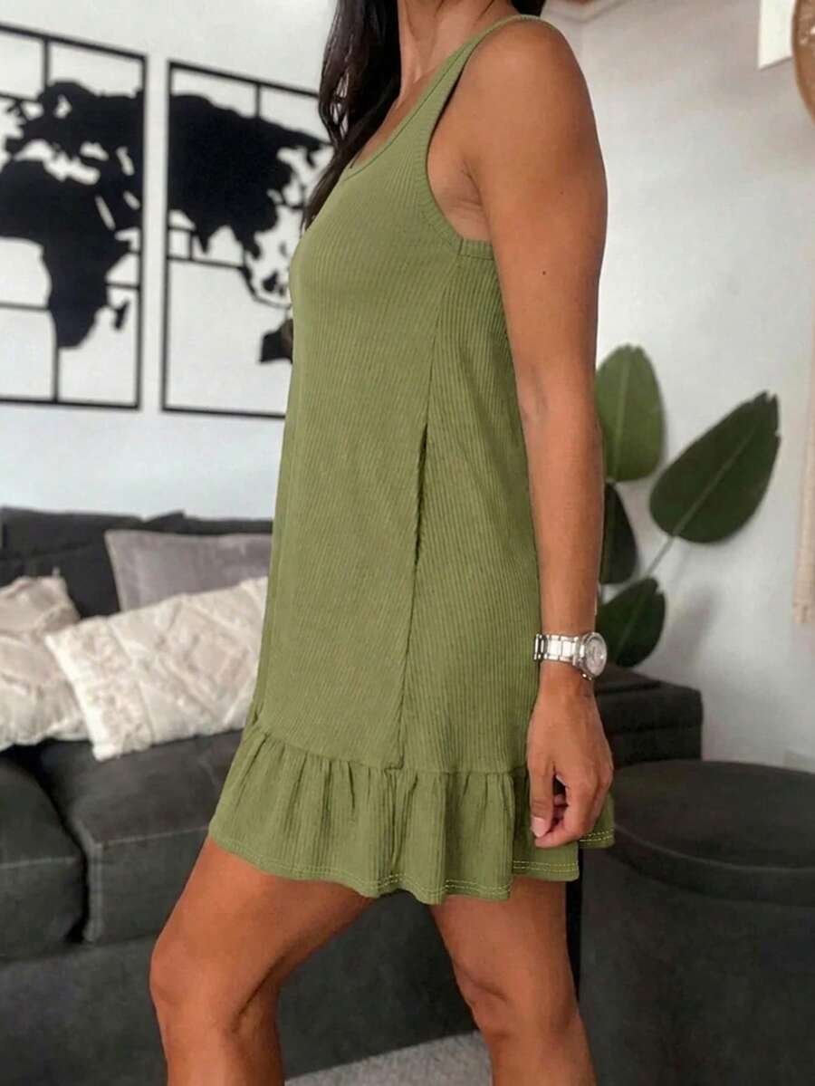 Vestido sin mangas de uso casual y vacacional, de unicolor, con bolsillo - Imagen 3