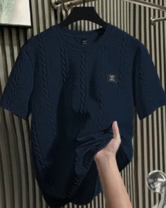 Camiseta de punto de cuello redondo de manga corta casual