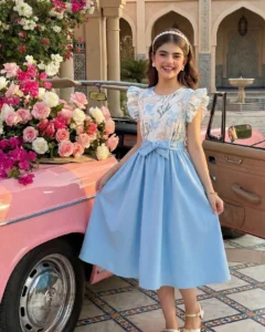 Vestido midi elegante de manga corta para niña adolescente