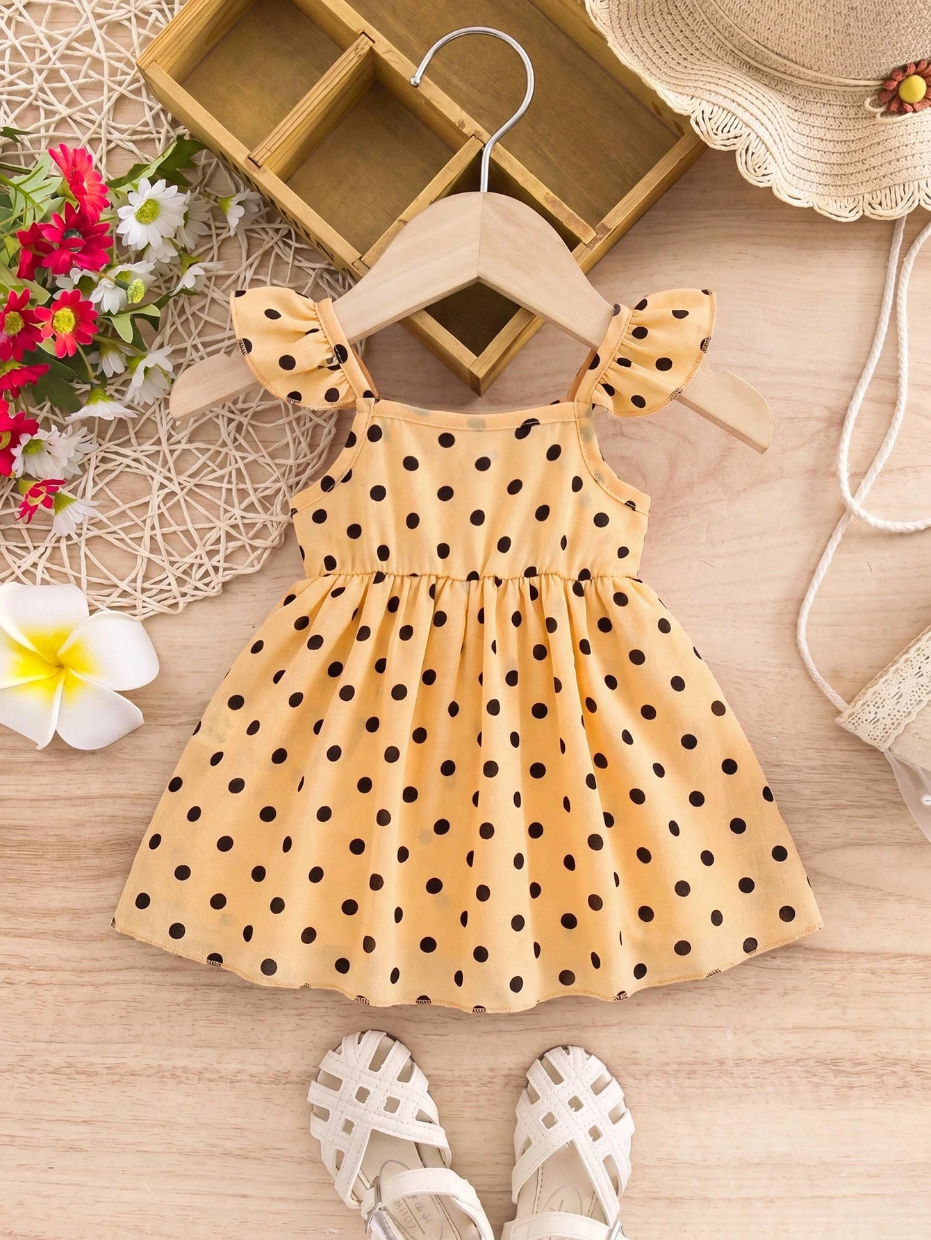 Vestido casual bebé niña recién nacida con estampado de lunares rojos - Imagen 2
