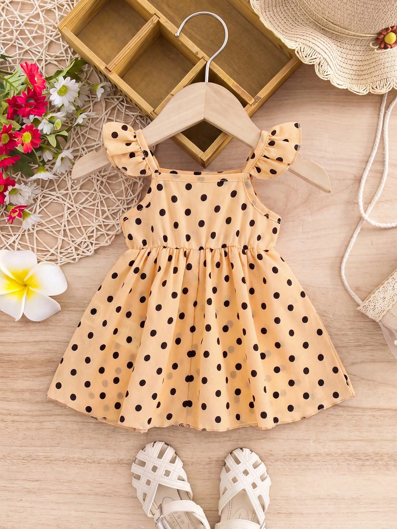 Vestido casual bebé niña recién nacida con estampado de lunares rojos - Imagen 3