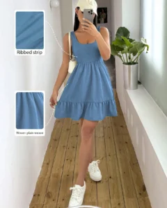 Vestido Sin Mangas De Mujer Con Cuello Cuadrado De Punto Acanalado