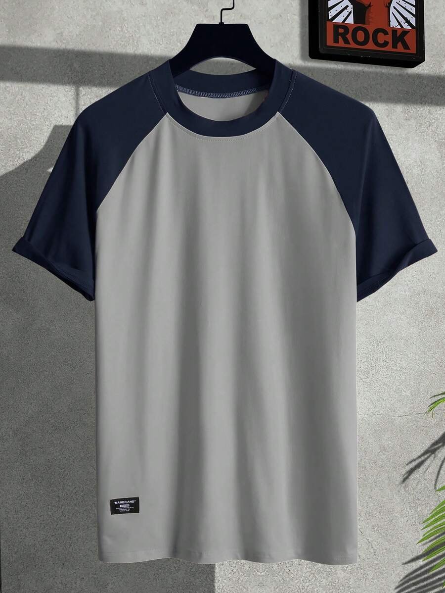 Camiseta de color combinado de manga raglán con diseño de parche - Imagen 3