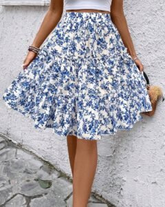 Falda envolvente con volantes y capas de flores variadas