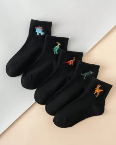 5 pares de calcetines de media caña para niños con diseño de dinosaurios de dibujos animados