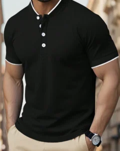 Camisa polo casual de manga corta con botones delanteros y bloques de color