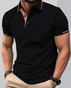Camisa polo de manga corta con ribete de contraste casual