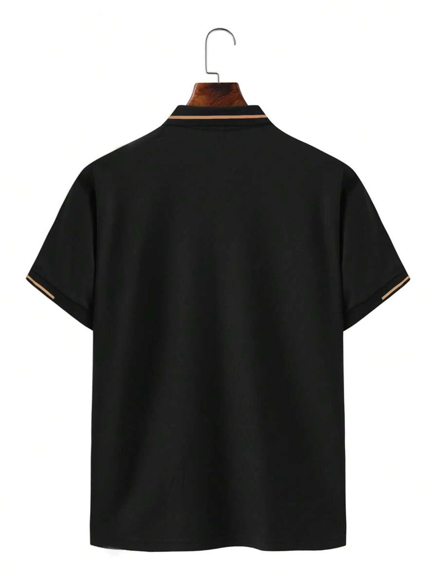 Camisa polo de manga corta con ribete de contraste casual - Imagen 2