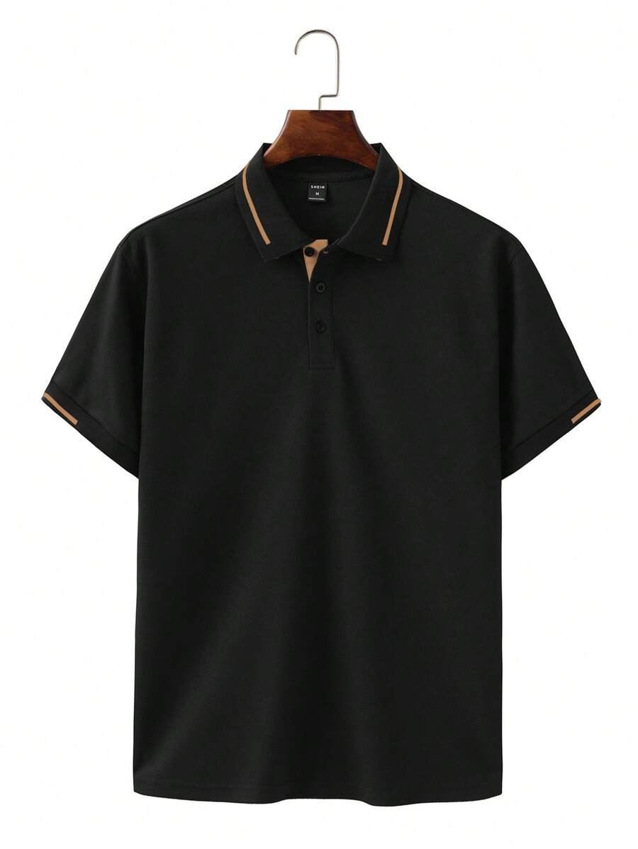 Camisa polo de manga corta con ribete de contraste casual - Imagen 3