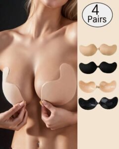 Set de 4 piezas (2 albaricoque + 2 negro) Sujetadores adhesivos sin espalda para mujeres