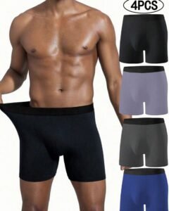 4 piezas Ropa interior larga de unicolor para hombres, pantalones cortos de boxeo