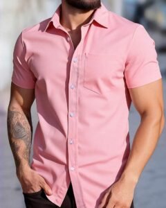 Camisa de manga corta casual de un solo pecho con bolsillo de unicolor