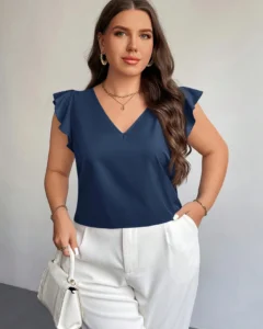 Blusa de verano elegante de talla grande con cuello en V