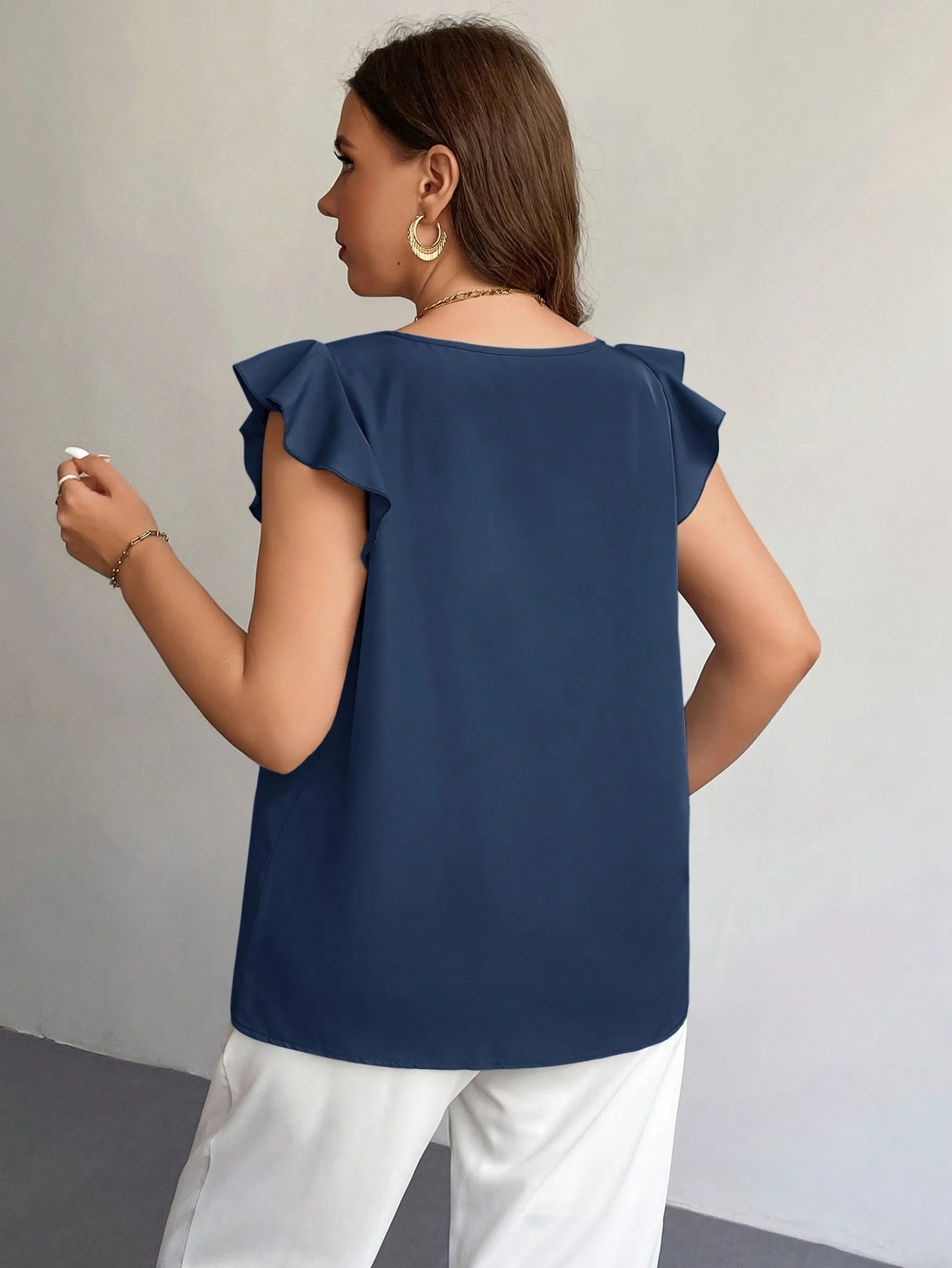 Blusa de verano elegante de talla grande con cuello en V - Imagen 2
