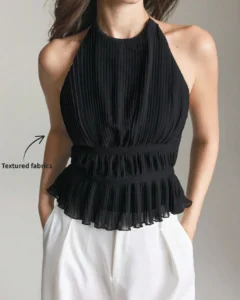 Top de mujer con cuello halter plisado y fruncido