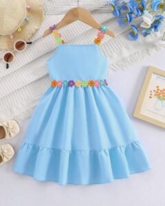 Vestido sin mangas con bordado floral lindo y dulce