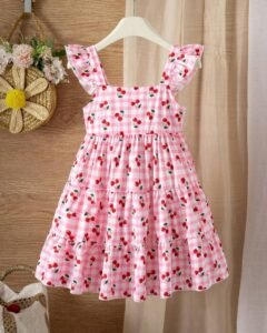 Vestido a cuadros con estampado de cerezas suave y lindo