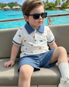 Camiseta con Estampado de Dinosaurio Cuello Solapa Tela Cómoda